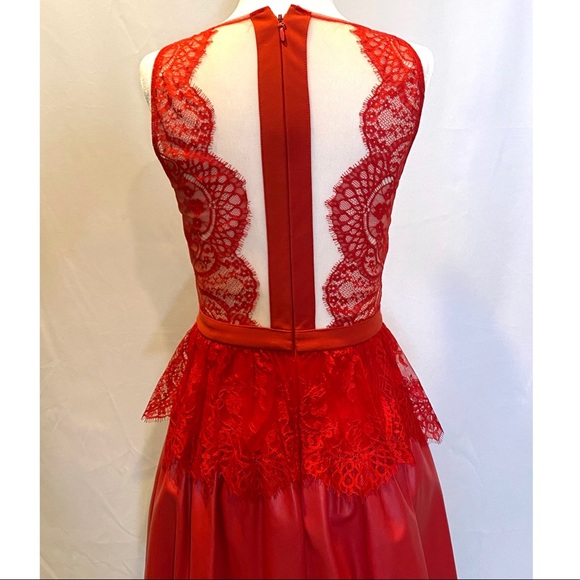 BCBG Dark Poppy Layton Lace and Faux Leather Dress - Picture 4 of 6